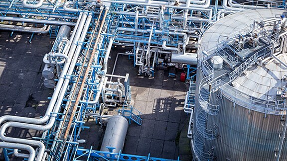 Ariel view of the piping system at a large chemical plant