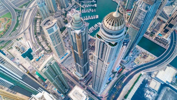 Aerial view of the cityscape of Dubai